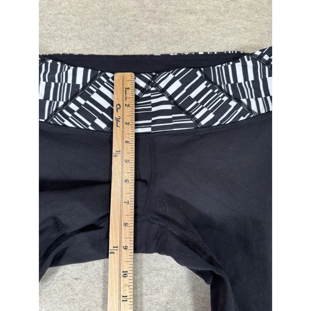 Lululemon Leggings Womens‎ 10 Black Ankle Mid Rise Yoga Gym Print Waistband